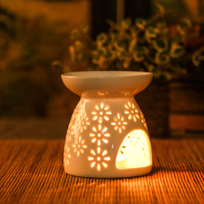 2pcs Ceramic Tealight Candle Holder Oil Burner Essential Diffuser Furnace Home Decoration-White