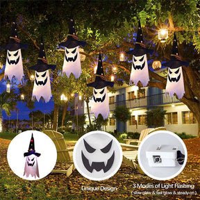 3 Pcs Halloween Hanging Lighted Glowing Ghost Witch Hat for Yard Tree Garden