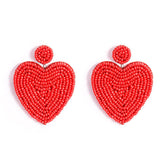 Heart Hoop Dangle Beaded Earrings-Red