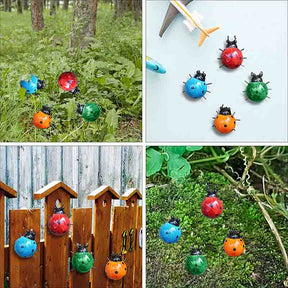 Garden Metal Ladybug Outdoor Wall Statue Four-Piece Suit Durable Anti-Rust Statue Suitable for Courtyard Exterior Wall