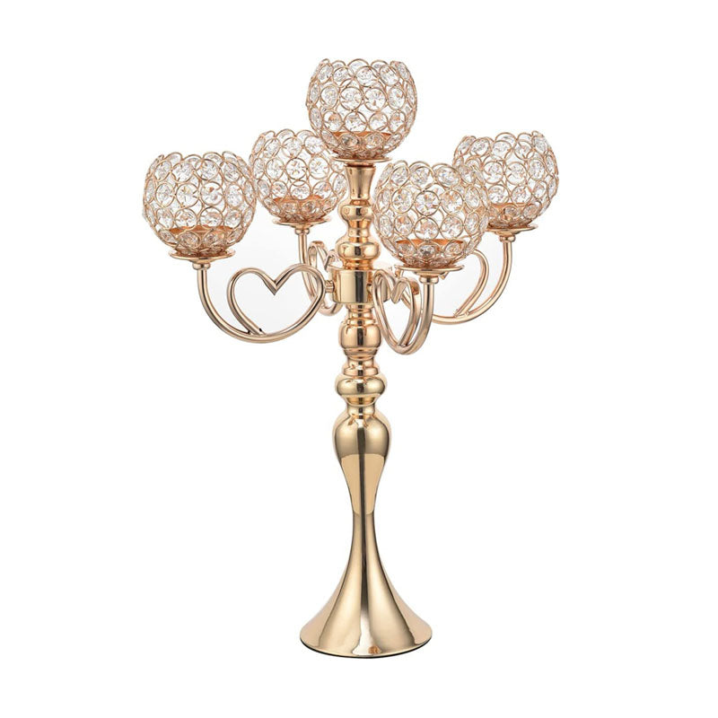 5 Arms Crystal Candelabra for Wedding Table Decoration-Gold