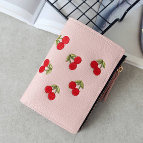 Women Cute Small Wallet Cherry Pattern Card Holder-Pink