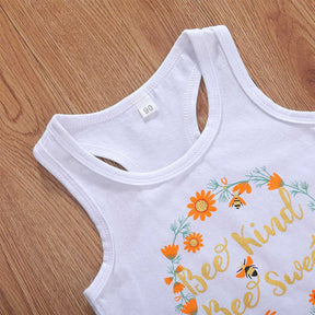 2Pcs Baby Girl Sunflower Outfits Sleeveless Tank Top and Denim Shorts Summer Clothes-White
