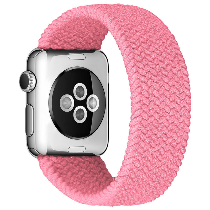Sport Braided Solo Loop Strap Elastic Nylon Band for iWatch SE/6/5/4/3/2/1-Pink