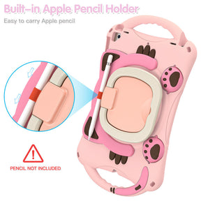 CatB Silicone Case For iPad 10.2 Air10.5 Pro10.5 Shockproof Shoulder Strap Handle Stand-Pink