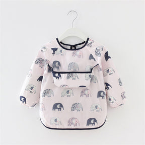 Kids Waterproof Art Smock Cartoon Long Sleeve Aprons with Bib-Elephant