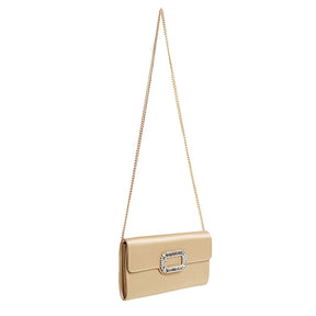Womens Fashion Square Buckle Design Evening Bag with Chain Strap-Gold