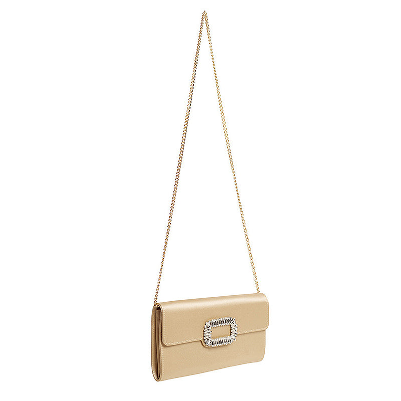 Womens Fashion Square Buckle Design Evening Bag with Chain Strap-Gold