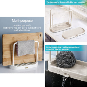 Kitchen Drain Rack Tray for Sponge Dishcloth Brush Storage-White