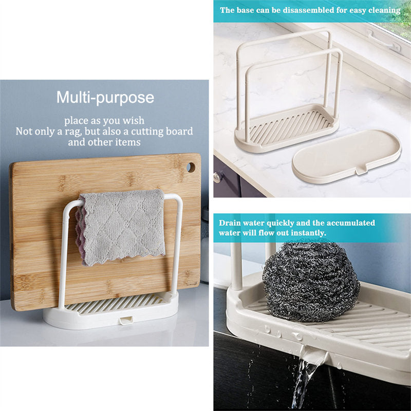 Kitchen Drain Rack Tray for Sponge Dishcloth Brush Storage-White
