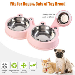 Macaron Double Dog Cat Bowls Cute Modeling No-Slip Stainless Steel Pet Bowls-Pink