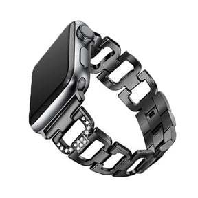 D Shape Stainless Steel Watch Band Adjustable Wristbands for Apple IWatch Series SE/1/2/3/4/5/6 For Women Men-Black