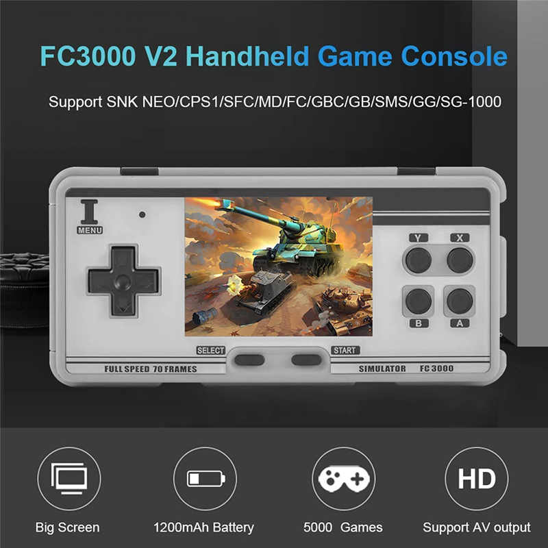 3.0 in Screen Handheld Game Console with 5000 Classic Games Support Double Battle-Grey