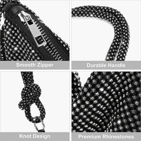 Rhinestone Purse Shiny Womens Party Handbag Hobo Bag-Black