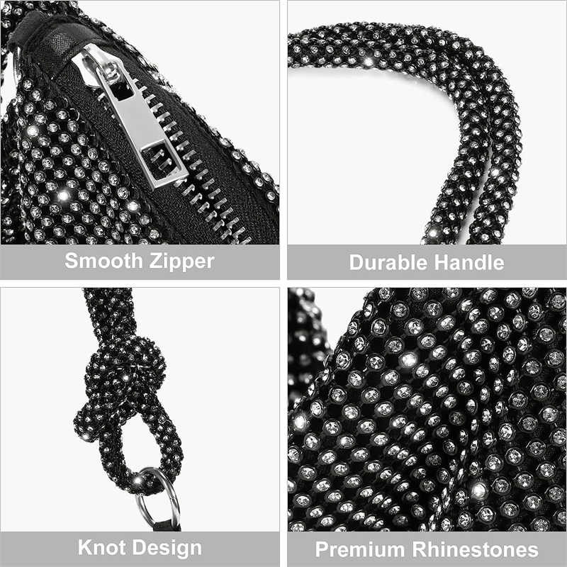 Rhinestone Purse Shiny Womens Party Handbag Hobo Bag-Black