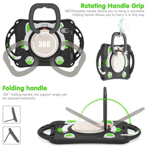 CatB Silicone Case For iPad Mini 6 Shockproof Shoulder Strap Handle Stand-Black Green