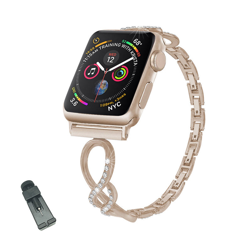 8 Shape Watch Band Stainless Steel Wristbands for Apple IWatch Series SE/1/2/3/4/5/6 For Women-Champagne gold