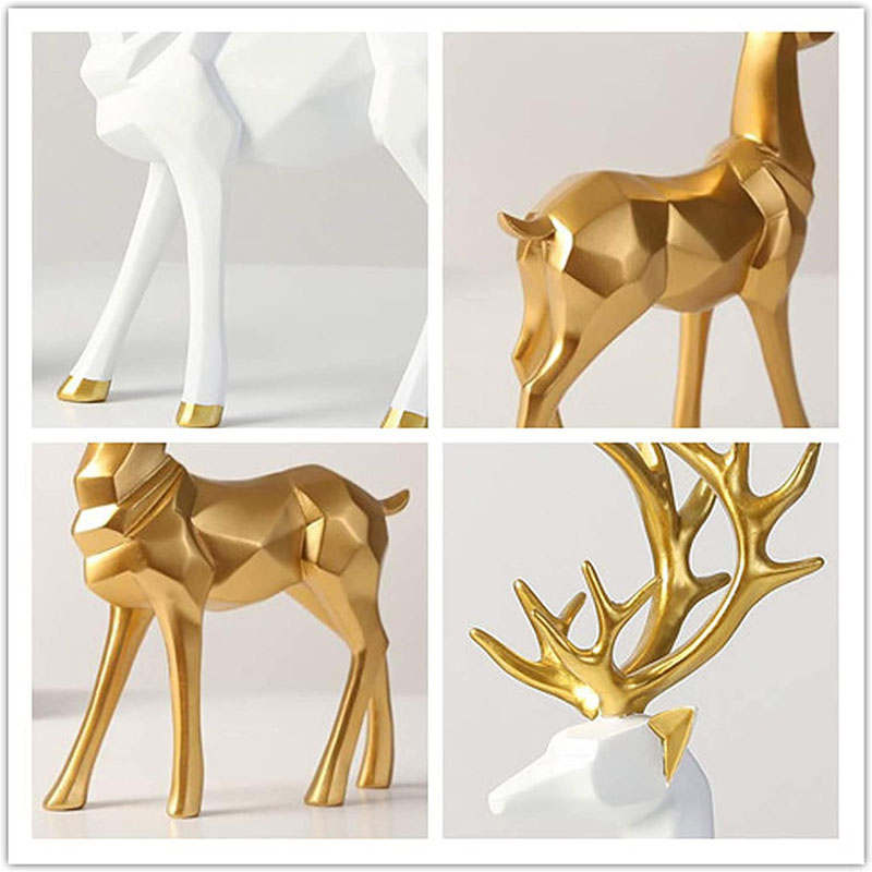 2Pcs Nordic Resin Geometric Elk Sitting Standing Deer Statues for Living Room-Gold