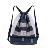 Womens Drawstring Bag Large Wet and Dry Separation Backpack-BlueGrid
