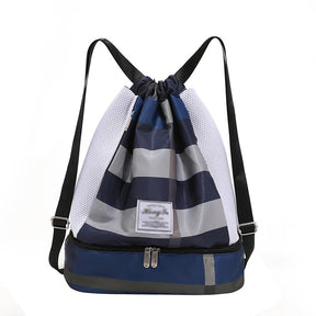 Womens Drawstring Bag Large Wet and Dry Separation Backpack-BlueGrid