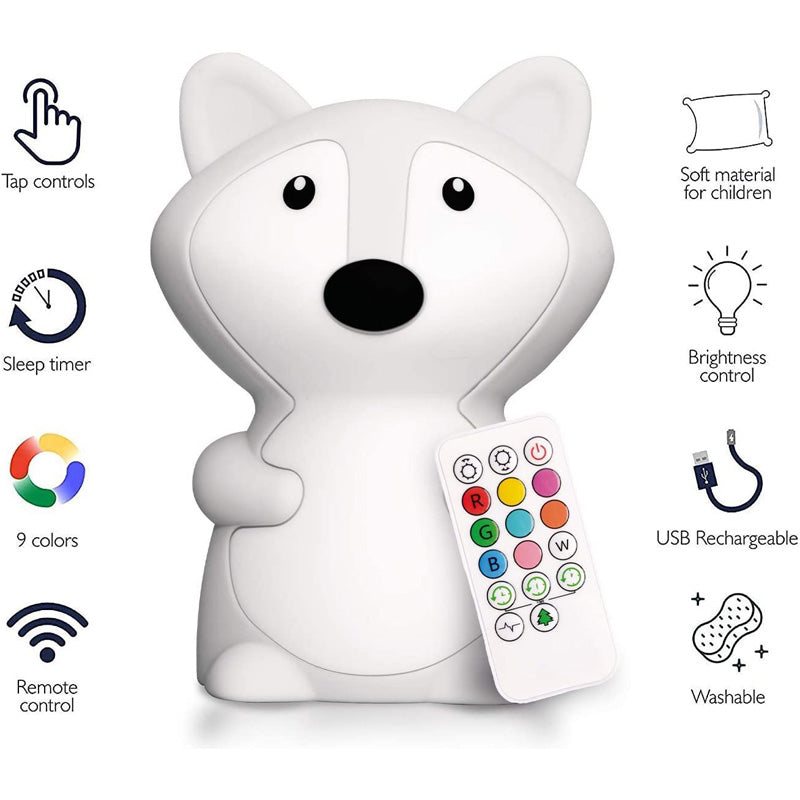 Hug Fox Kids Night Light Silicone LED Lamp Remote Operated USB Rechargeable Battery 9 Available Colors