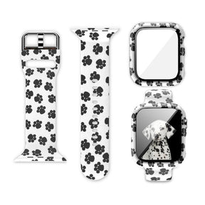 Silicone Printed Watch Band with Screen Protector Case for iWatch Series SE/6/5/4/3/2/1-DogFootprints