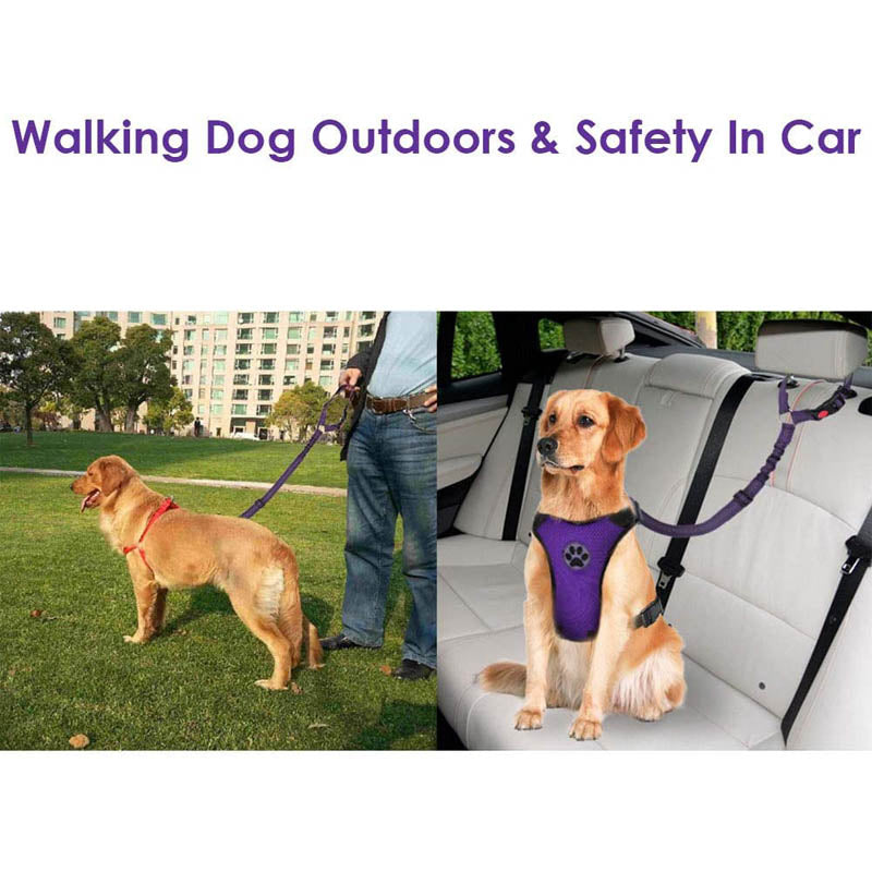 Dog Seat Belt Pet Car Seatbelt Headrest Restraint Adjustable Reflective Elastic Connect Dog Harness-Purple