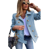 Womens Peacoat Double Breasted Lapel Casual Cropped Jackets Winter-Sky Blue