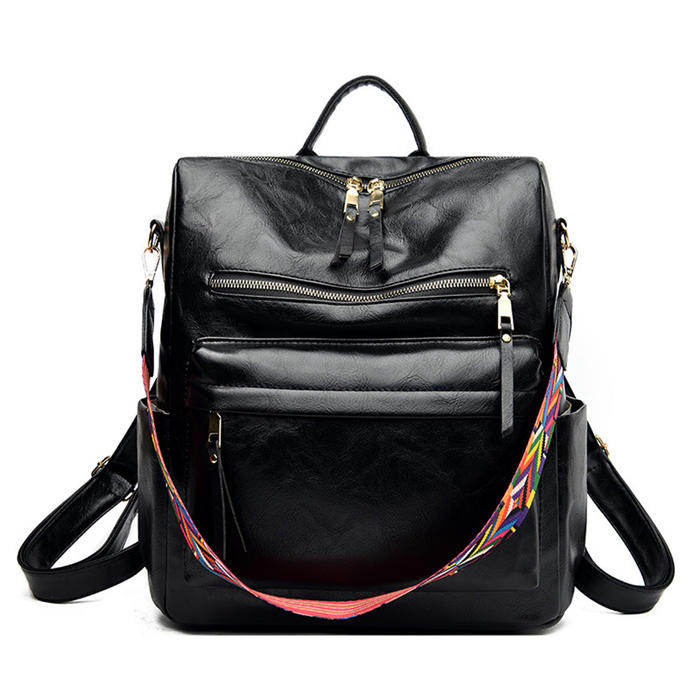 Women's Fashion Purse Backpack Multipurpose Design Backpack PU Leather Travel bag-Black