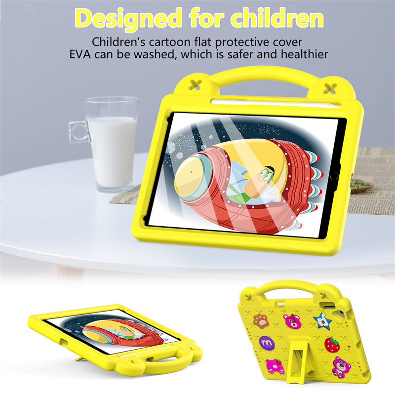 Strawberry iPad Case Silicone Shockproof with Handle for iPad 10.2 inch 2021/2020/2019-Yellow