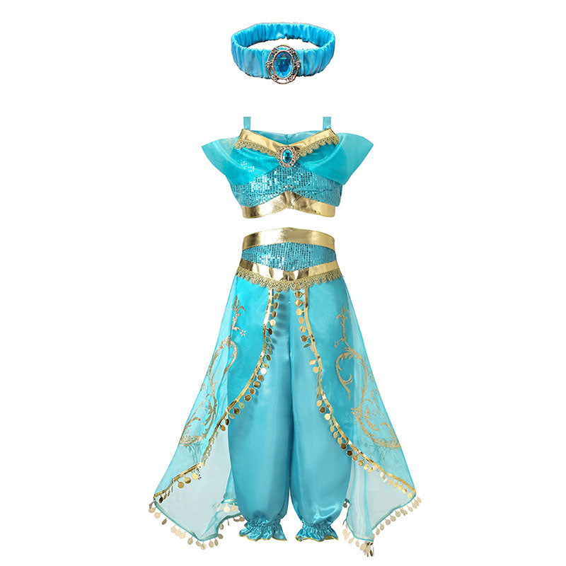 Fancy Princess Costume Set with Headband Sequin Party Dress for Girls