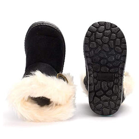 Girl's Boy's Cute Flat Shoes Button Winter Warm Snow Boots-Black