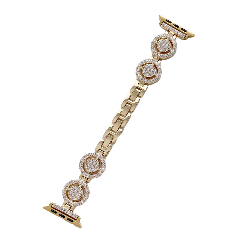 Shiny Watch Strap with Rhinestone Metal Link Band for Apple watch-Gold