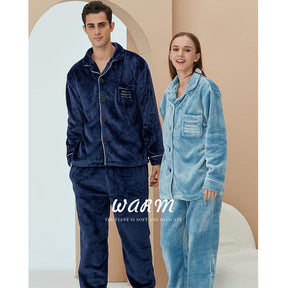 Thicken Warm Flannel Pajamas Set Homewear-Haze Blue