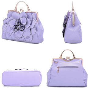 Womens Rose Flower Evening Clutches Formal Party Totes Shoulder Bag-LightPurple