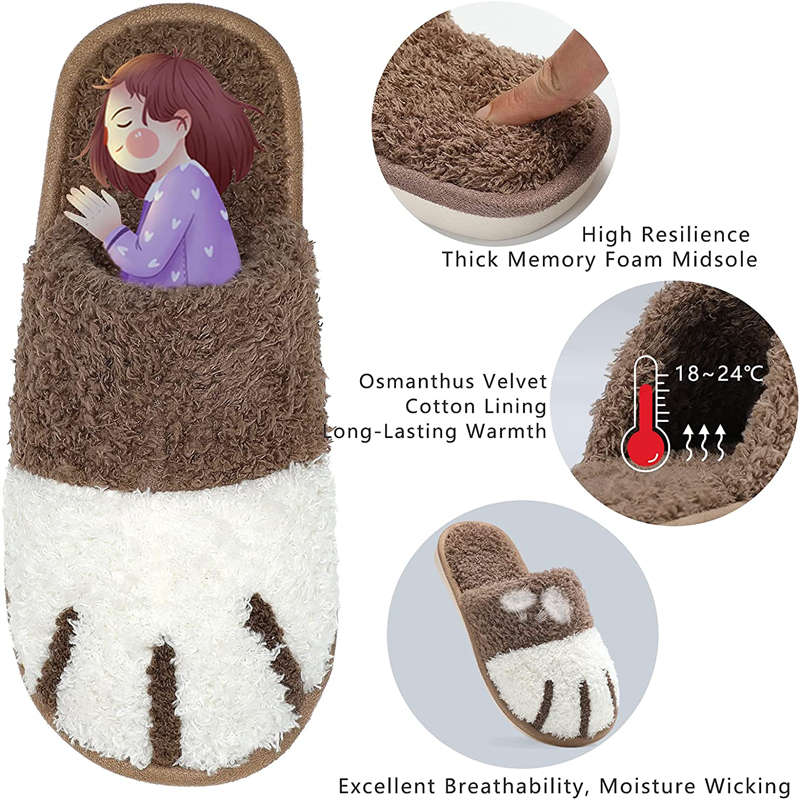 Memory Foam Unisex Slippers Comfortable Cute Animal Soft Shoes-Coffee