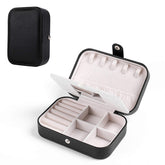 Small Jewelry Box Necklace Ring Double Layer Storage Bag Travel Organizer with Mirror -Black