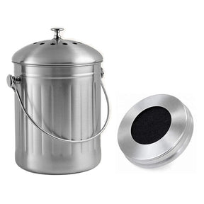 Stainless Steel Compost Bin for Kitchen Countertop Includes Charcoal Filter