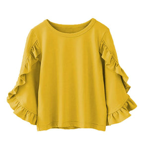 Little Girls Ruffle Bat T Shirt Pullover Autumn Spring Princess Tops-Ginger