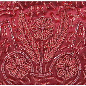 Beaded Sequin Design Flower Evening Purse Large Clutch Bag-WineRed