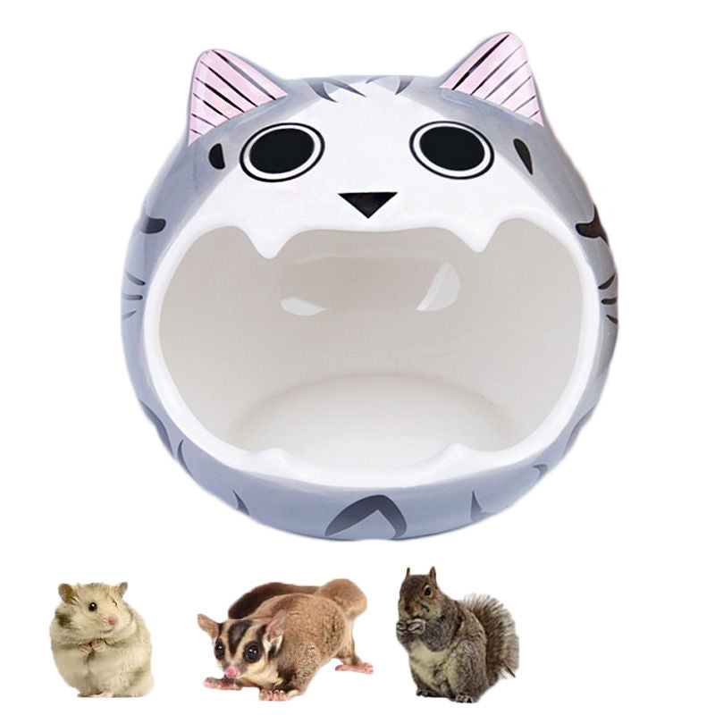 Small Animal Ceramic House Summer Cool Hideout-GreyCat