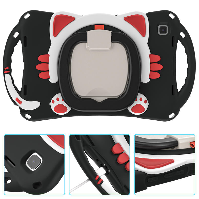CatB Samsung Tablt Case for Tab A7 10.4  T500/T505/T507/T505N Shockproof Shoulder Strap Handle Stand-Black Red