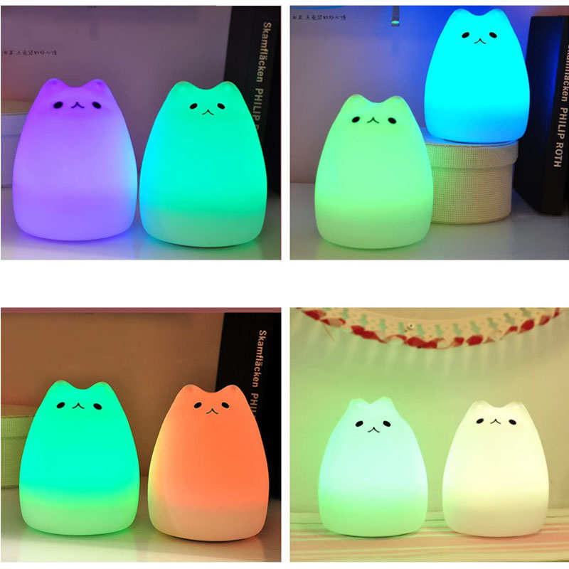 7 Colorful Cat Night Light Rechargeable with Remote Control for Kids Girls-Popular Cat