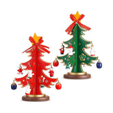 2 Pcs Wooden Christmas Tree 3D Table Decor with Mini Ornaments