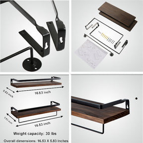Floating Shelf Wall-mounted Storage Rack for Kitchen and Bathroom 2-piece Wooden Set-Carbonized Black