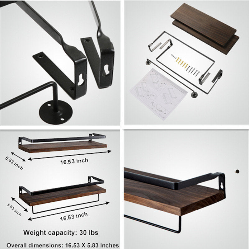 Floating Shelf Wall-mounted Storage Rack for Kitchen and Bathroom 2-piece Wooden Set-Carbonized Black