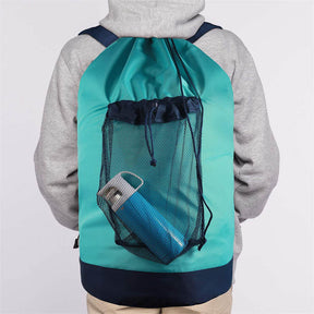 Backpack Laundry Bag With Shoulder Straps And Mesh Pocket Durable Nylon Clothes Bag for College Travel Laundromat -Sky Blue