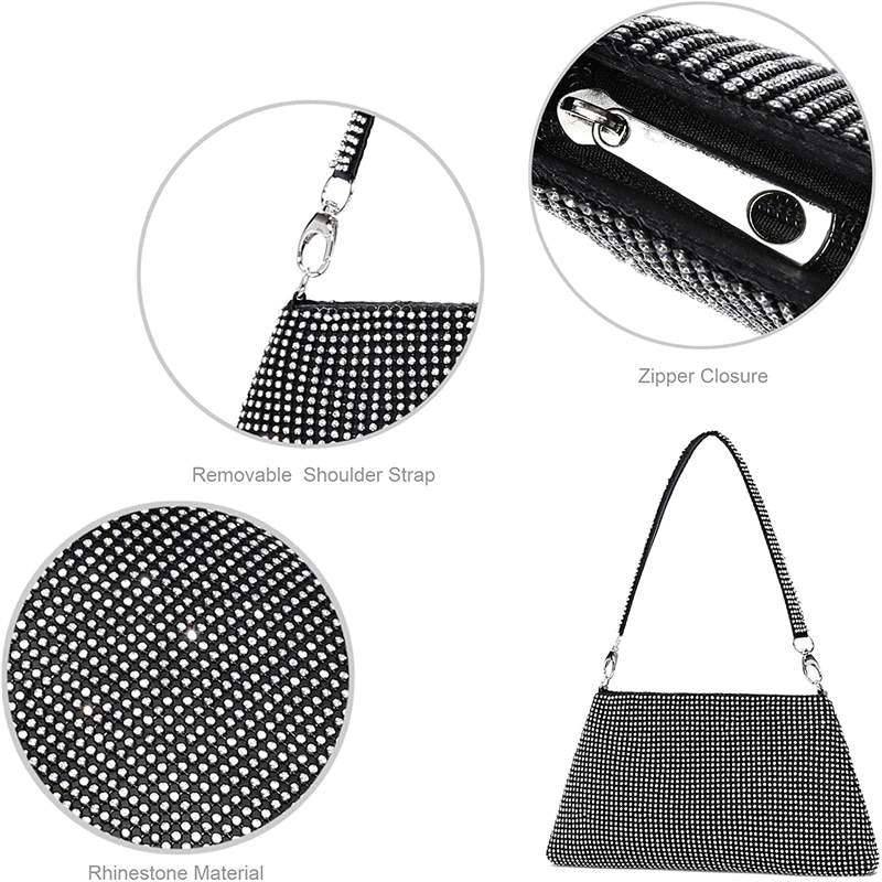 Rhinestone Clutch Purses for Women Bling Evening Bag-Black