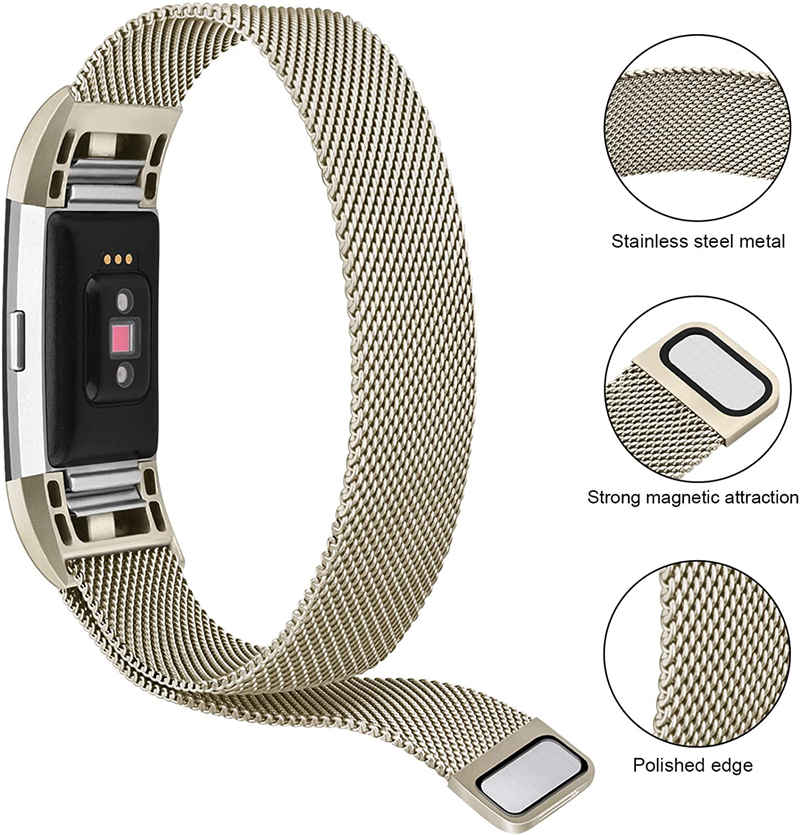 Stainless Steel Magnetic Strap For Fitbit Charge 2 Replacement Bracelets Milanese-Champagne
