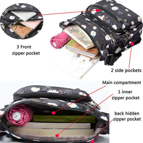 Women Nylon Floral Crossbody Bag Multi Pocket Shoulder Bag-Sun Flower
